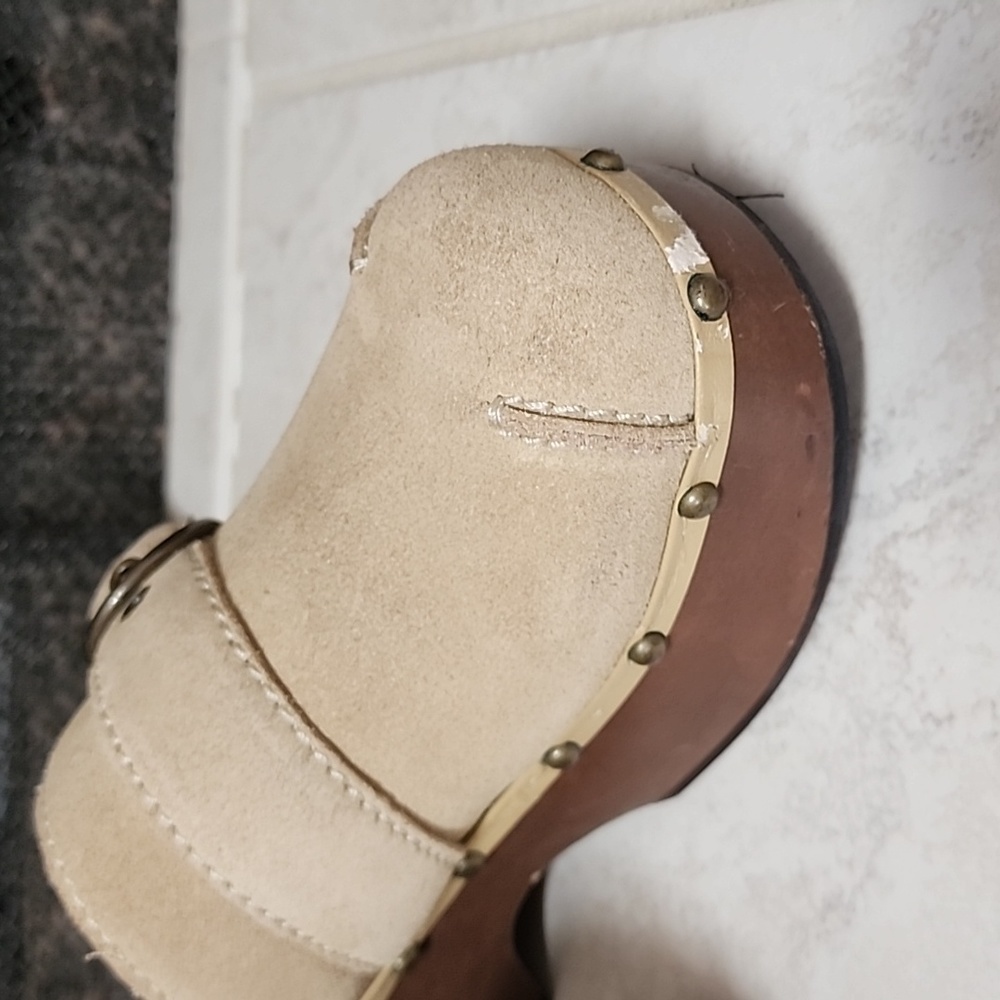 Colin Stuart Light Tan Nubuck Platform Mules - image 3